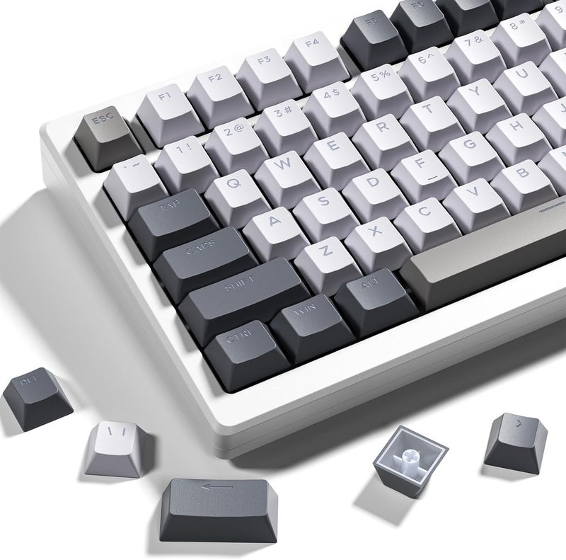 OHY XVX Shine Through Keycaps -133 Keys Cherry Profile Double Shot PBT Keycaps Compatible for 60%/75%/100% Retro Gaming Mechanical Keyboard-Milk Light Gray - Image 1